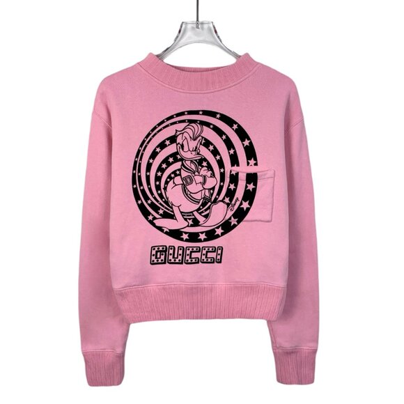 H11405 Gucci Pink Donald Duck Printed Cotton Crew Neck Long Sleeve Sweatshirt Si